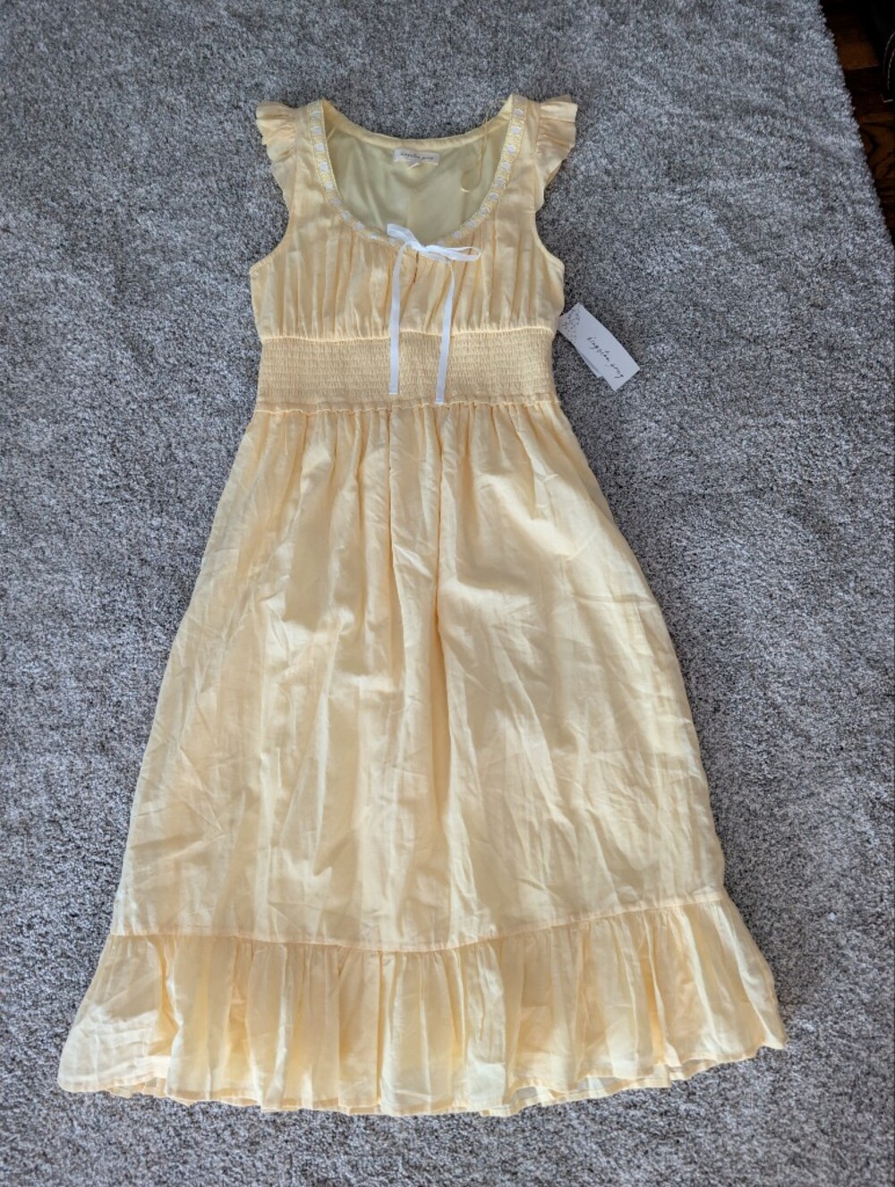 NWT Kingston Grey Yellow Smocked Cotton Midi Dress L